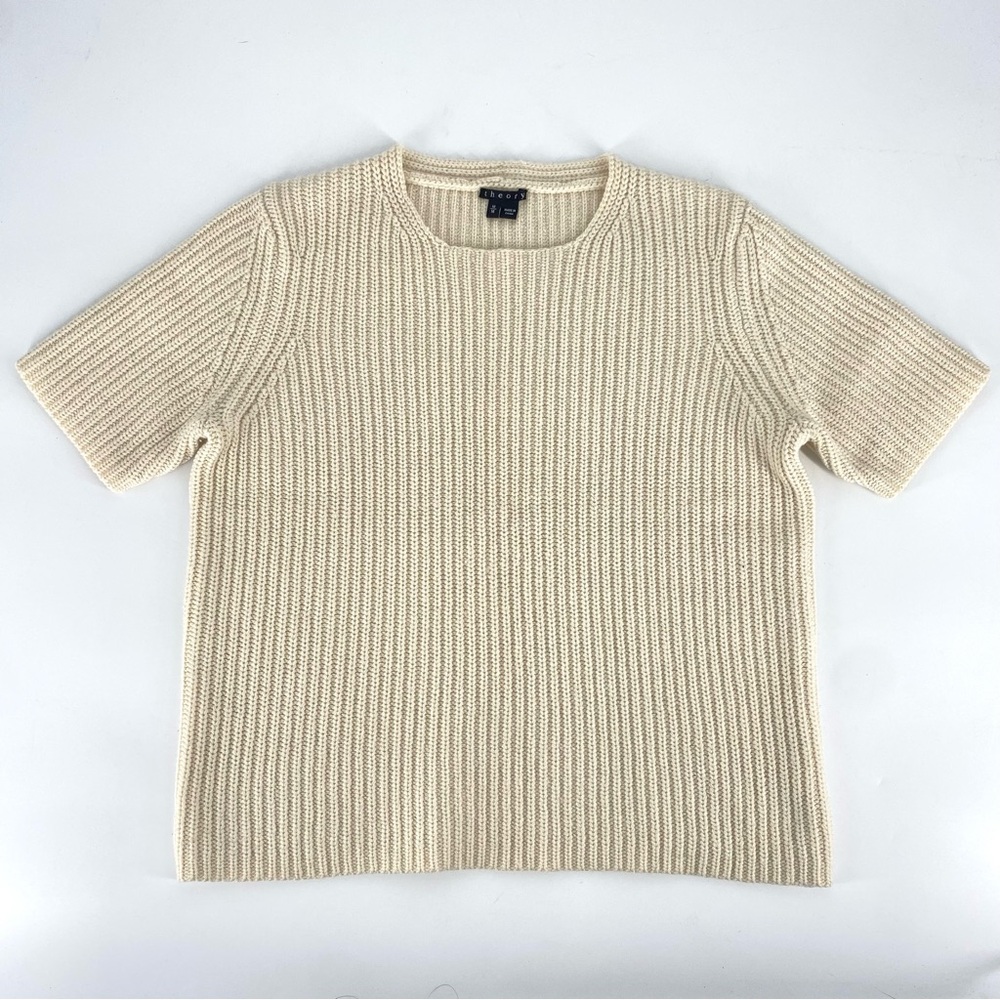 Theory Cream Ribbed Crew Neck Sweater